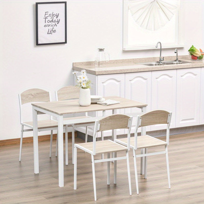 Eettafelset – Eethoek – Keukentafelset – Zitgroep – 5-delig – MDF Houtnerf – Metalen Onderstel – 80x80 cm – Lichtgrijs Wit