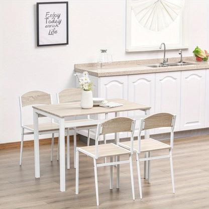 Eettafelset – Eethoek – Keukentafelset – Zitgroep – 5-delig – MDF Houtnerf – Metalen Onderstel – 80x80 cm – Lichtgrijs Wit