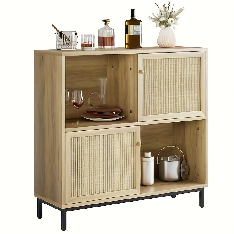 Wicker Opbergkast – Wicker Kast – Opbergmeubel – Keukenkast – Dressoir – Compacte Afmetingen 102x30x95 cm – Duurzaam Wicker Met Metaal
