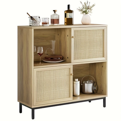 Wicker Opbergkast – Wicker Kast – Opbergmeubel – Keukenkast – Dressoir – Compacte Afmetingen 102x30x95 cm – Duurzaam Wicker Met Metaal