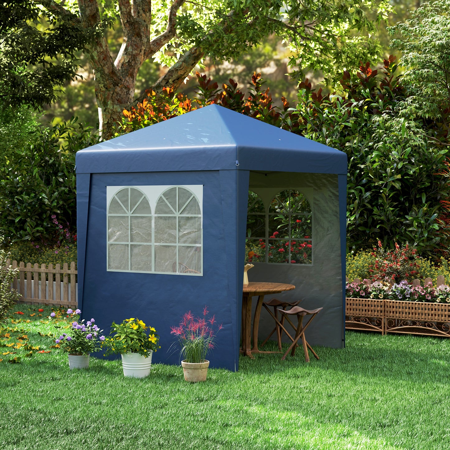 Tuinpaviljoen – Partytent – Tuintent – Paviljoen – Prieel – 2x2 m – Verstelbare Hoogte – Waterafstotend Staal & Oxford Doek – Donkerblauw