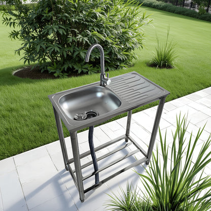 RVS Keukenspoelbak – Spoelbak Met Werkblad – Wasbak – Buitenkeuken Spoelbak – Vrijstaande Spoelbak – Roestvrij Staal – 75x40cm – Met Warm- En Koudwaterkraan – Duurzaam En Praktisch Design