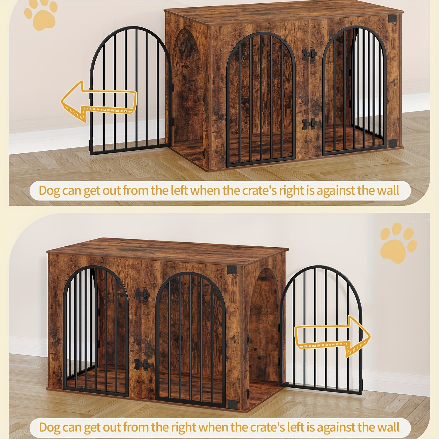 Dog Crate Furniture, 108cm Dog Crate for Home, 3 Doors, Arched Door, Modern Indoor Dog Crate for Dogs, Side Table, Heavy-Duty Dog Crate, 108 X 64 X 76cm