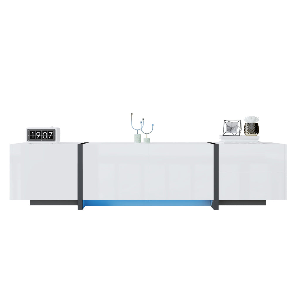 TV-meubel – Mediameubel – Tv-kast – Tv-dressoir – Wit hoogglans – Met Zwarte Poten – Veel Opbergruimte – Duurzame Niet-Houten Constructie