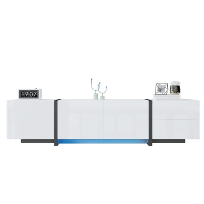 TV-meubel – Mediameubel – Tv-kast – Tv-dressoir – Wit hoogglans – Met Zwarte Poten – Veel Opbergruimte – Duurzame Niet-Houten Constructie