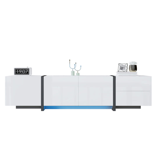 TV-meubel – Mediameubel – Tv-kast – Tv-dressoir – Wit hoogglans – Met Zwarte Poten – Veel Opbergruimte – Duurzame Niet-Houten Constructie