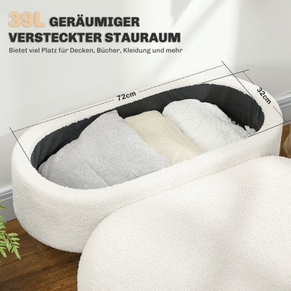 Poef – Opbergpoef – Zitzak – Voetenbankje – Kruk – Wit – Met Opbergruimte – Zacht Stoffen Zitvlak – Compact Ruimtebesparend Design