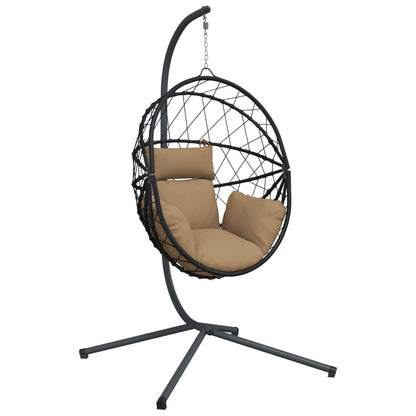 Hangstoel – Hangmand – Schommelstoel – Tuinstoel – Zitzak – Taupe – Rattan & Stalen Frame – Inclusief Afneembaar Kussen