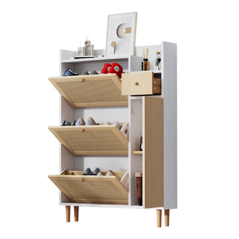Schoenenkast – Schoenopberger – Schoenrek – Schoenmeubel – Halmeubel – Rattan Opbergkast Met 3 Kleppen – Smal Design Voor Kleine Ruimtes 90x125x17cm