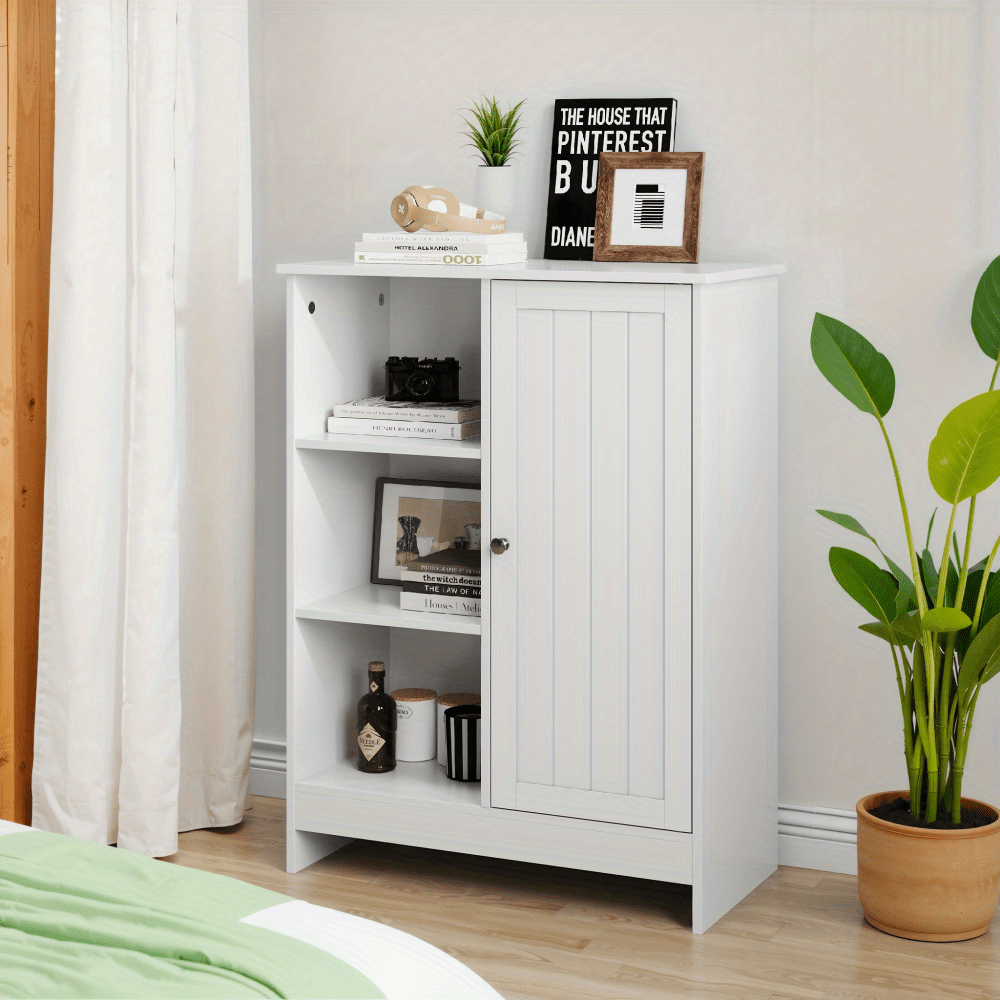 Modern White Metal Freestanding Kitchen Cabinet with Door & 3 Open Shelves - Adjustable Height Storage Rack, 60x30x80cm, Easy Assembly, Ideal for Small Kitchens & Apartments, Pantry, Kitchen Organizers And Storage, Kitchen Pa