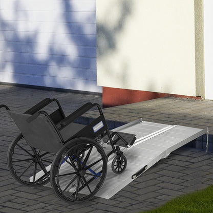 Opvouwbare Oprijplaat – Rolstoel Ramp – Toegankelijkheidshelling – Scootmobiel Oprijplaat – Drempelhulp – Lichtgewicht Aluminium – Antislip Oppervlak – Veiligheidszijkanten – 183 cm – Max Belastbaar 272 kg