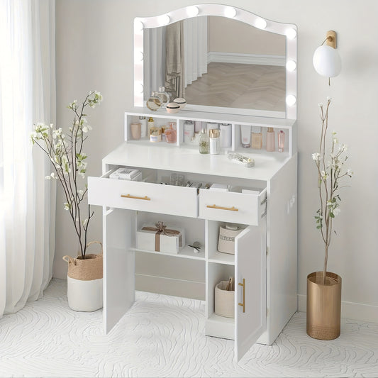 Kaptafel – Make-up tafel – Visagie tafel – Schoonheidstafel – Toilet tafel – Grote HD spiegel 45x70 cm – 3 Kleuren Instelbare LED Verlichting met Laadstation