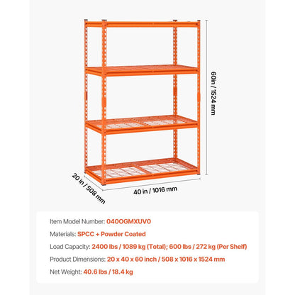 Stellingkast – Opbergrek – Magazijnstelling – Opbergkast – Metalen Rek – 4 Laags Verstelbaar – Draagvermogen 1088 kg