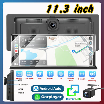 Universele Head Unit Auto – Multimedia Speler – Car Stereo – Autoradio – Navigatiesysteem – 11,3 Inch IPS Touchscreen – Draadloze CarPlay & Android Auto – 4K Dashcam & 1080P Achteruitrijcamera