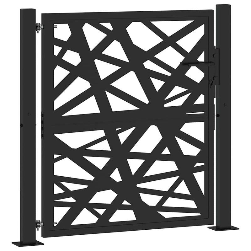Metalen Poort – Tuinpoort – Buitenhek – Terraspoort – Afscheiding – Zwart Mat – 105x105 cm – Duurzaam Geometrisch Design