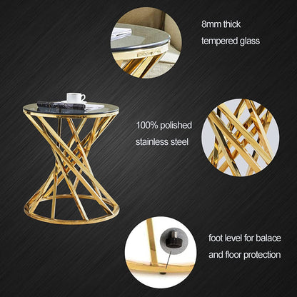 JYMTOM Round Glass Coffee Table with Golden Rustproof Metal Frame - Modern Art Deco Style, Heavy-Duty Tempered Glass Top & Sturdy Base, Easy Assembly Living Room Center Table for Sofa, Durable Metal Frame & Glass Construction
