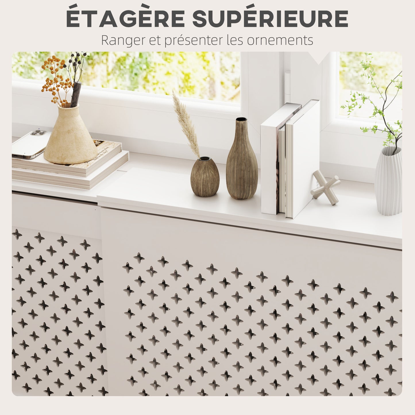 Radiatorombouw – Radiatorbekleding – Radiatorafdekking – Verwarmingsombouw – Radiatoromkasting – Verstelbaar 136-200 cm – MDF Wit met Honingraatpatroon