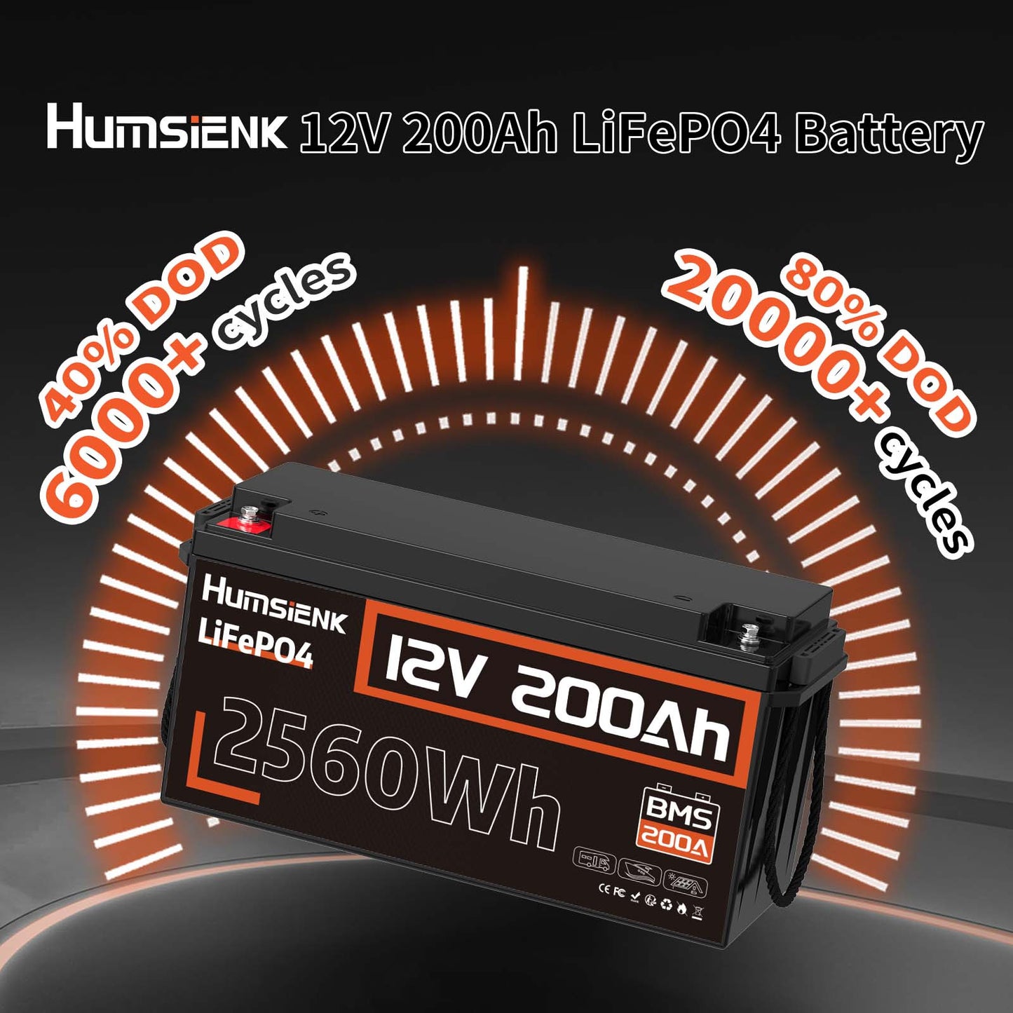 Li-ion accu – Lithium accupack – Lithium batterij – LiFePO4 accu – 12V 200Ah – 2560Wh capaciteit – Ingebouwd 200A BMS – Levensduur 10 jaar