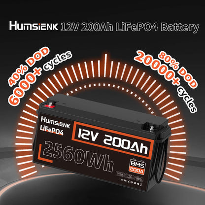 Li-ion accu – Lithium accupack – Lithium batterij – LiFePO4 accu – 12V 200Ah – 2560Wh capaciteit – Ingebouwd 200A BMS – Levensduur 10 jaar