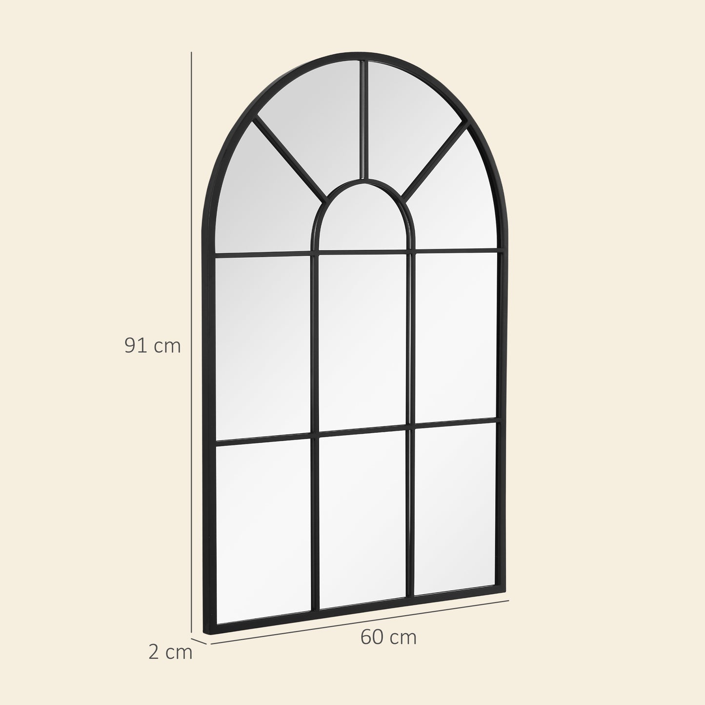 Wandspiegel – Spiegel – Muurspiegel – Zwart Spiegel – Metaal Spiegel – Zwart Metalen Frame – 91 x 60 cm – Industrieel Design
