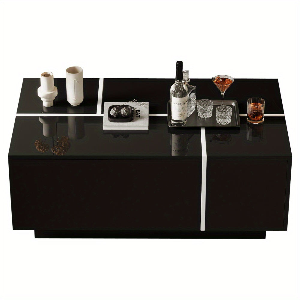 Salontafel – Koffietafel – Bijzettafel – Woonkamertafel – Zwarte Vierkante Salontafel – Met 4 Schuifladen – Metaal – 100x60x40 cm – Modern Minimalistisch Design
