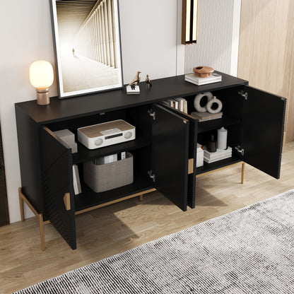 Dressoir – Modern Sideboard – Opbergkast – Ladekast – Kast – Zwart – 162x80x40 cm – Minimalistisch Design – Geschikt Voor Woonkamer Eetkamer Hal