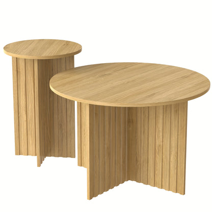 Modern Two-piece Wooden Nesting Table Set, Round Coffee Table And Scandinavian Design Coffee Table, Space Saving And Versatile, with Sturdy MDF/PB Construction, Coffee Table With Storage, Small Coffee Table, Coffee Table For