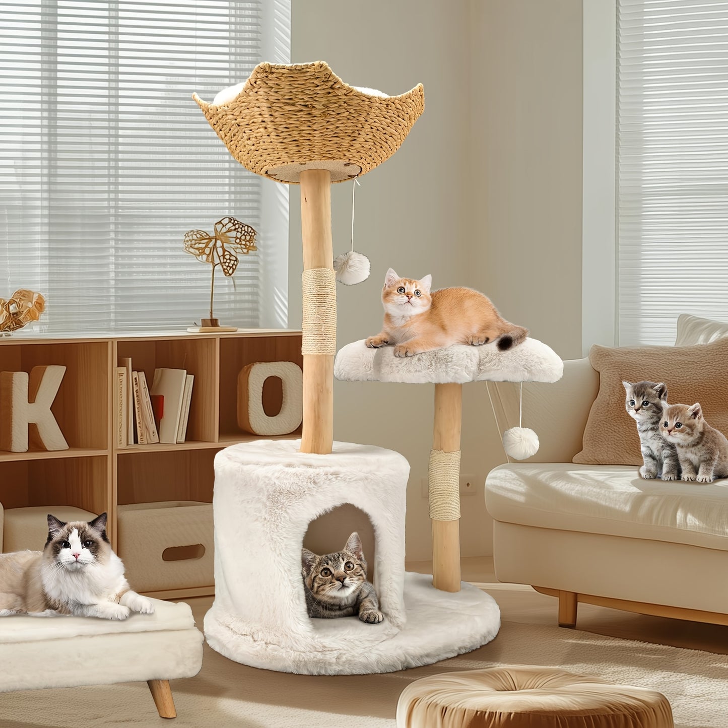 Luxurious Multi-Level Modern Cat Tree Tower, Perfect for Large Cats - Plush Fabric Apartment, Durable Cat Scratching Posts And Jumping Platforms, Ideal for Kittens And Fish Enthusiasts, Large Cat Tower