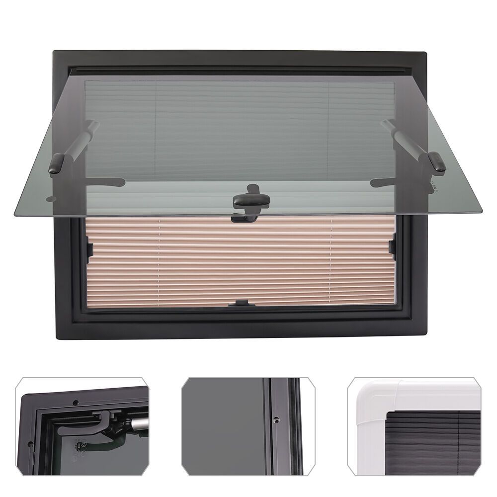 Camperraam – Camperraam Schuifraam – Caravanraam – Trailerraam – Ombouwraam – Uitklapbaar – 65° Opening – Aluminium Frame – Gehard Glas – Insectenhor – 60x45 cm – Zwart