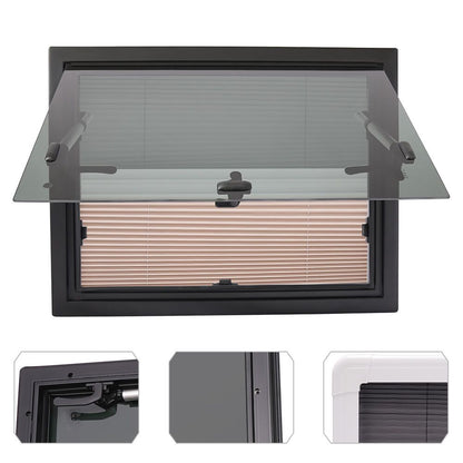 Camperraam – Camperraam Schuifraam – Caravanraam – Trailerraam – Ombouwraam – Uitklapbaar – 65° Opening – Aluminium Frame – Gehard Glas – Insectenhor – 60x45 cm – Zwart