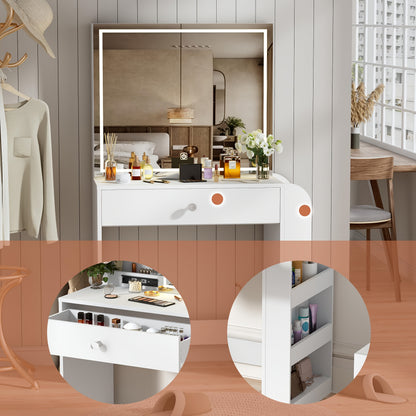 Makeuptafel – Kaptafel – Cosmeticatafel – Make-uptafel – Schminktafel – Schuifspiegel – Verborgen Opbergruimte – Groot Lade- en Vaksysteem – Wit – 81,2x40x135 cm
