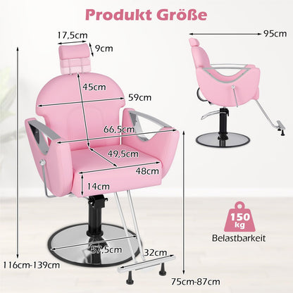 Verstelbare Barbierstoel – Kappersstoel – Schoonheidsstoel – Salonstoel – Tattoo Stoel – 360° Draaibaar – Hydraulisch Verstelbaar – Max 150Kg – Roze