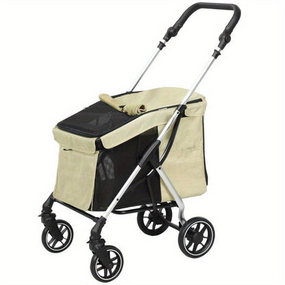 Hondenbuggy – Draagwagen – Hondenwagen – Wandelwagen – Huisdierenbuggy – Opvouwbaar Aluminium Frame – Ventilatie Mesh & Veiligheidsharnas – Geschikt Voor Kleine Honden En Konijnen Tot 10 kg – Ruime Opbergmand – All-Terrain Wielen