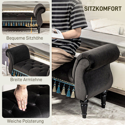 Bankje – Opbergbank – Zitbank – Halbank – Bedbank – Donkergrijs Fluweel – Houten Poten – Opbergruimte – 150 kg Draagkracht – 117x40x58 cm