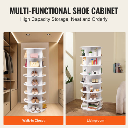 VEVOR 7-Tier Rotating Shoe Rack Tower 360° Spinning Shoe Display Carousel White
