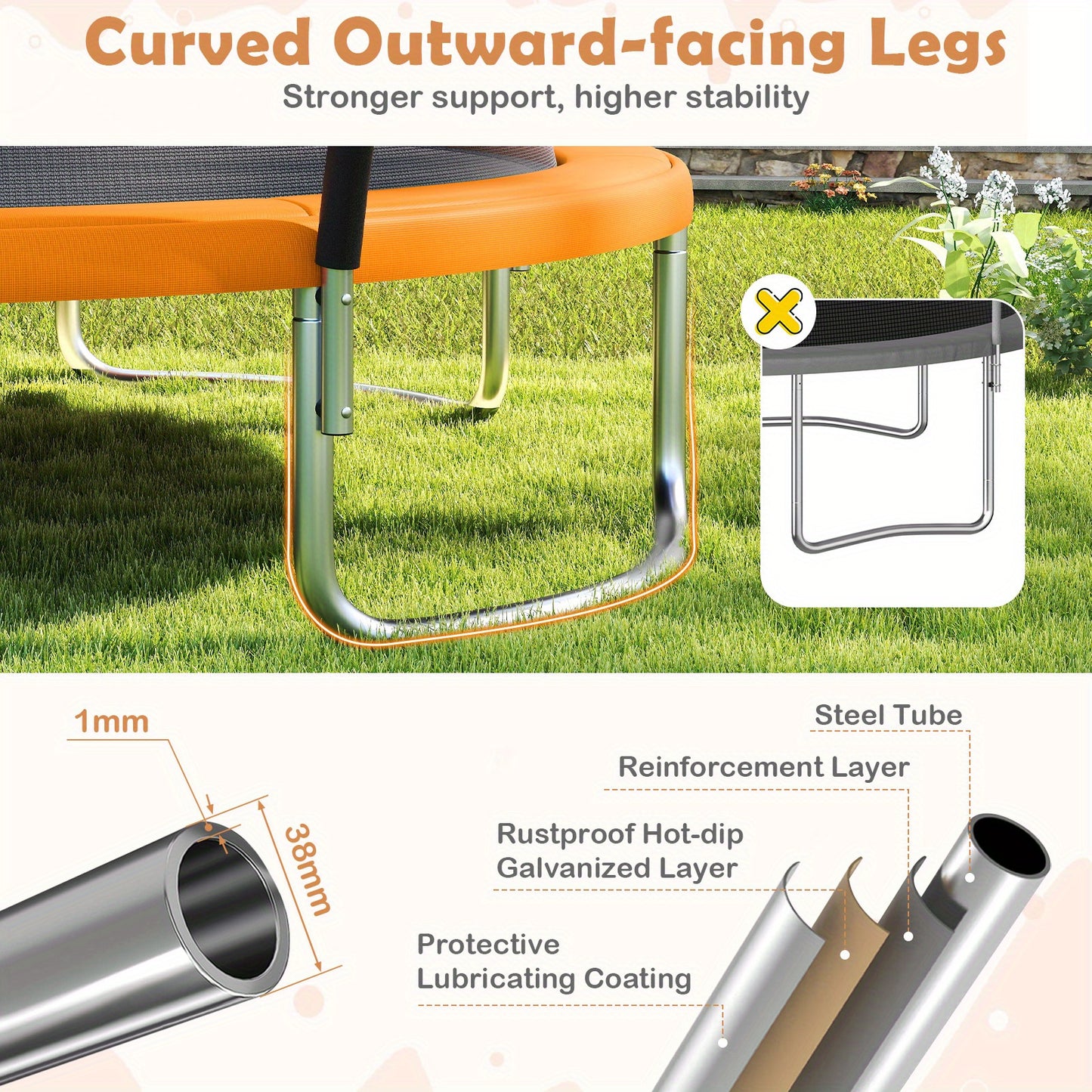 Ronde Trampoline – Tuintrampoline – Springkussen – Speeltoestel – Veiligheidsnet Trampoline – Oranje Kleur – Stevig Metalen Frame – Inclusief Ladder