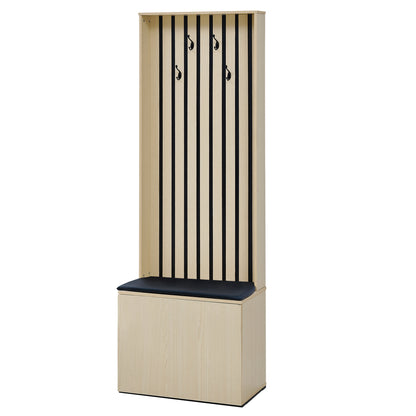 BTM Hallway Coat Rack, Coat Panel with Bench and Storage Space, Wood-Look Coat Furniture with 4 Hooks and Soft Cushion, Modern Design, 179.5 cm