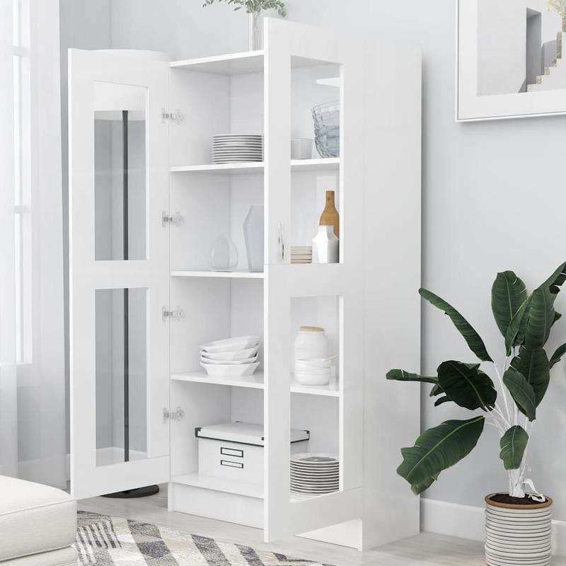 Modern -Standing Showcase Cabinet with Shutter Doors - Particleboard, Assembly, Spacious Display Suitable for & Office Decor - Wood Material (Standalone)