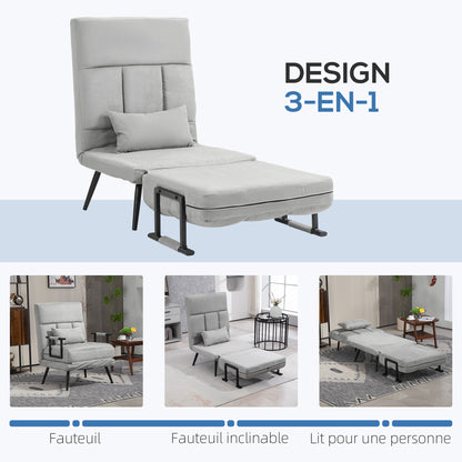 Bedbank – Slaapstoel – Slaapbank – Fauteuil – Logeerbed – Verstelbare Rugleuning 5-standen – Fluweelachtige Bekleding Grijs