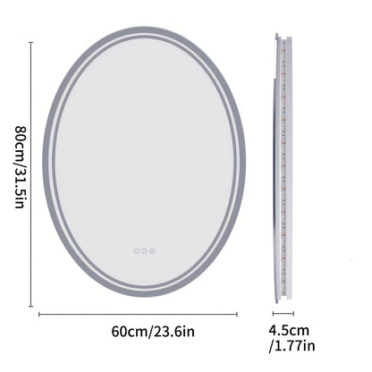 Ovale LED Badkamerspiegel – Spiegel Met Verlichting – Make-up Spiegel – Scheerspiegel – Wandspiegel – 60x80 cm – Anti-Fog Functie – Dimbare Driekleurige LED Verlichting