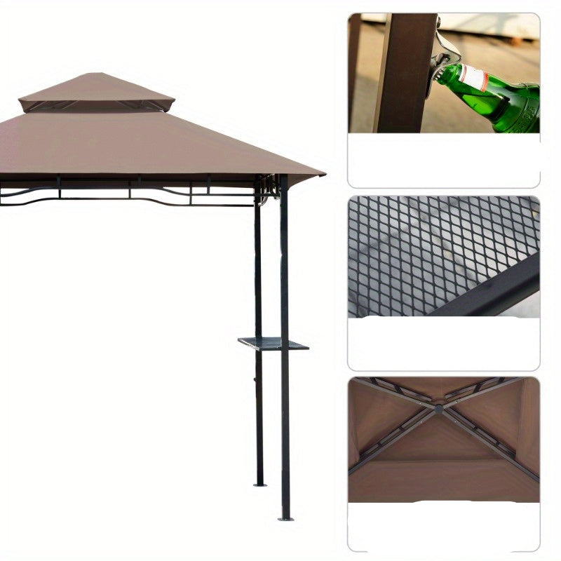 BBQ Overkapping – Barbecue Paviljoen – Terrasoverkapping – Buitenkeuken Overkapping – Barbecue Schuur – Vlamvertragend Dubbel Dak – Stevig Aluminium Frame – Zijdelen Met Tafel
