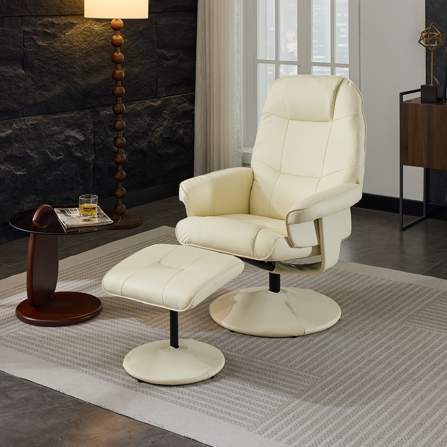 Draaifauteuil – Loungestoel – Relaxfauteuil – Clubstoel – Fauteuil wit – 360° Draaibaar – Zachte Katoenen Bekleding – Stevige Rugleuning – Gemakkelijk Schoon Te Maken