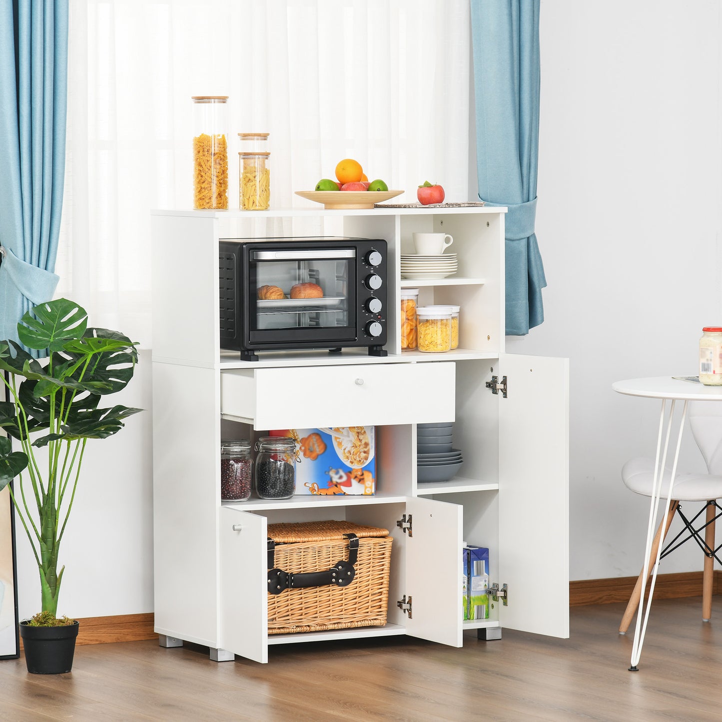 Microwavekast – Keukenkast – Opbergkast – Buffetkast – Keukenmeubel – 90x40x120 cm – Wit Hout met Schuiflade