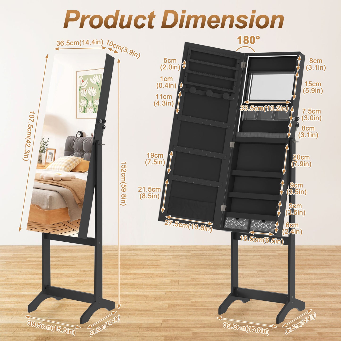Make-up Organizer – Make-upkast – Sieradenkast – Draaibare Spiegel – Opbergkast – Slotbaar – Grote Draaibare Spiegel – Stevig Kunststof – Compact & Vrijstaand