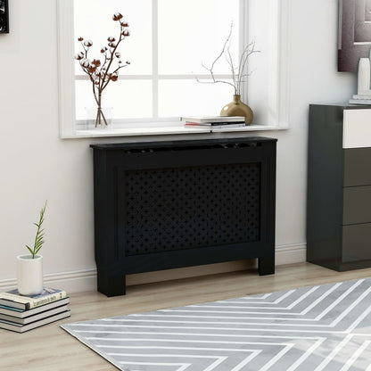 Radiatorombouw – Radiatorafdekking – Radiatorkast – Verwarming Ombouw – Radiatorpaneel – Zwart MDF – 112x19x81,5 cm – Eenvoudige Wandmontage