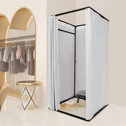 Pasmhokje – Paskamer – Kleedkamer – Pasruimte – Mobiele Paskamer – Stevig Metalen Frame – Machinewasbare Linnen Stof – Ruime Afmetingen 100x100x200 cm – Compact & Vrijstaand Grijs