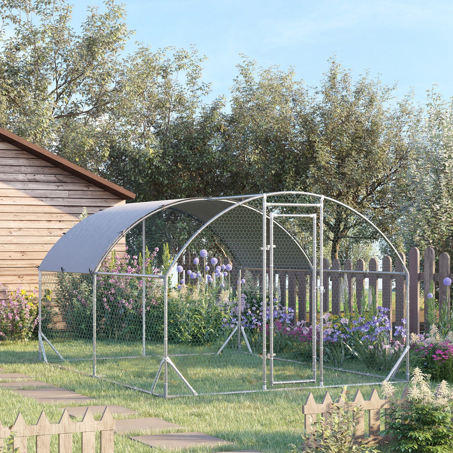 Kippenren – Kippenhok – Kipverblijf – Hennenren – Buitenren – Extra Ruim 10,64 m² – Gegalvaniseerd Staal Met UV-Bestendig Dak