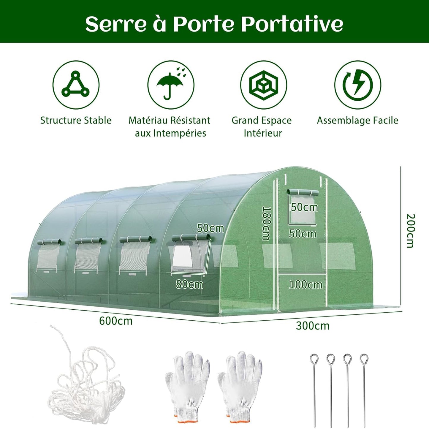 Kweekkas – Tuinkas – Broeikas – Tunnelkas – Plantenkas – Extra Groot 600x300x200 cm – Gegalvaniseerd Stalen Frame