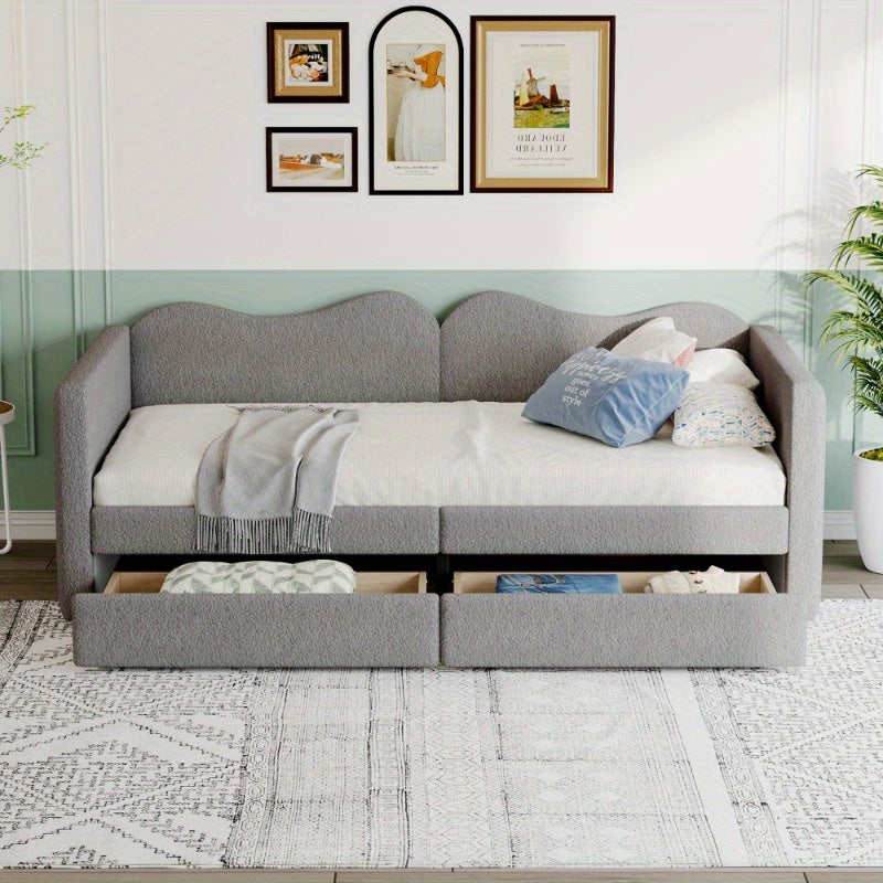 Slaapbank – Bedbank – Sofa Bed – Logeerbank – Bedbank Met Lades – 90x200 cm – Zachte Teddy Stof Grijs