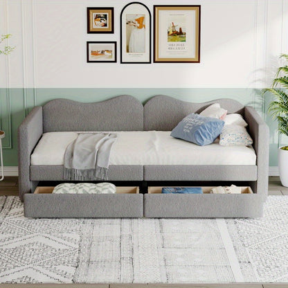 Slaapbank – Bedbank – Sofa Bed – Logeerbank – Bedbank Met Lades – 90x200 cm – Zachte Teddy Stof Grijs
